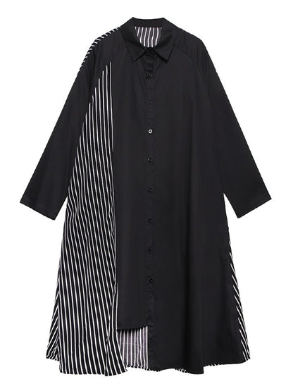 Vintage Striped Splicing Cropped Loose A-Line Dress