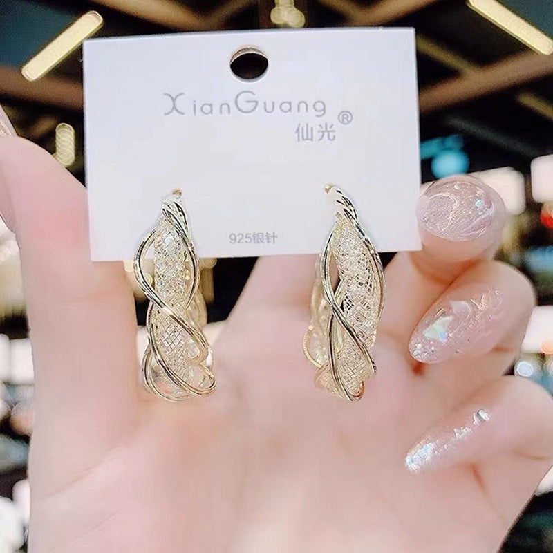 S925 silver needle C-shaped circle diamond zircon earrings