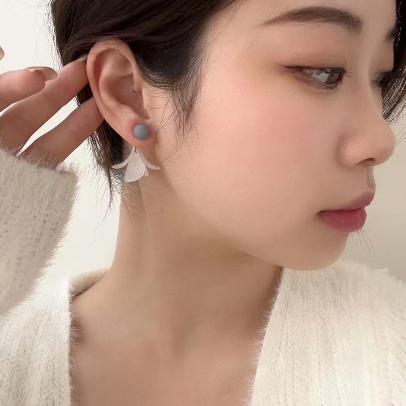 S925 silver needle smog blue acrylic leaf earrings