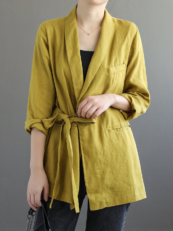 Loose Ethnic Style Solid Lace-Up Cropped Suit Outwear