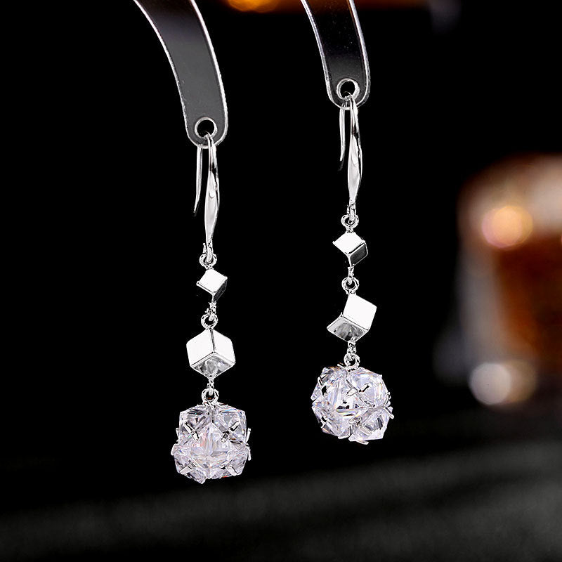 Long earrings geometric square three-dimensional ball earrings