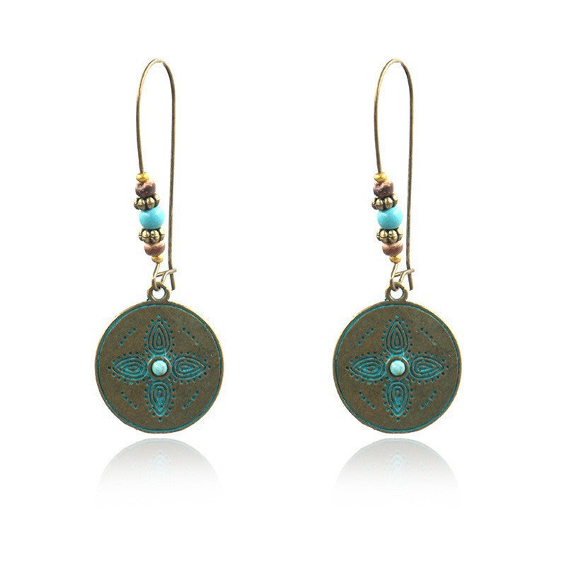 Alloy earrings openwork leaf turquoise earrings