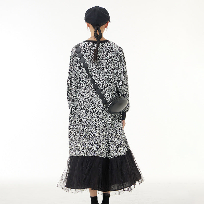 Large size women's fake two-piece cuff design skirt loose slim dress