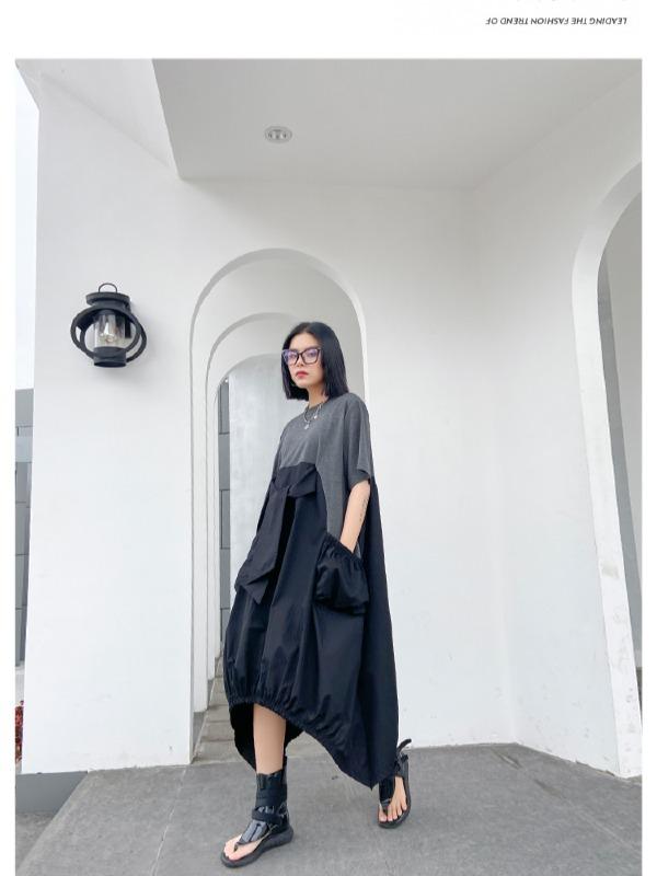 Urban Split-Joint Round-Neck Short Sleeve Long Dress