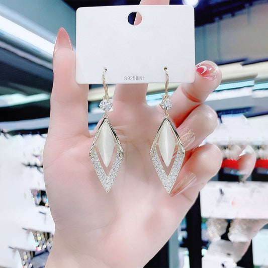 Geometric long diamond earrings