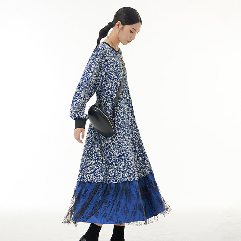 Large size women's fake two-piece cuff design skirt loose slim dress