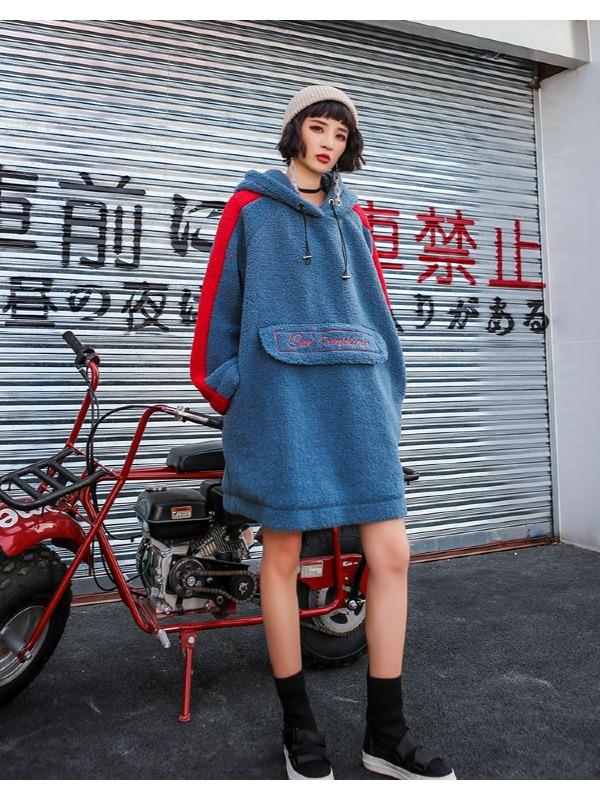 LOOSE EMBROIDERED WOOLEN MID-LENGTH HOODIE - Zebrant