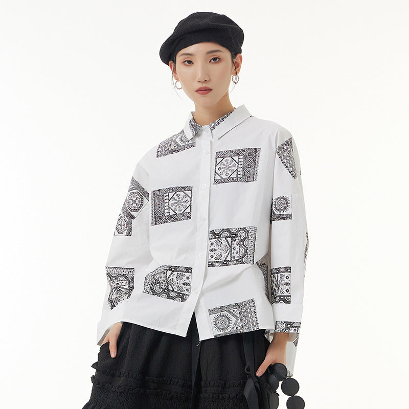 Large size women's tarot print design blouse loose slim large size shirt