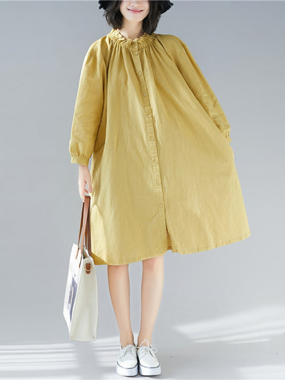Loose Solid Special Neck Designed Shirt Dress