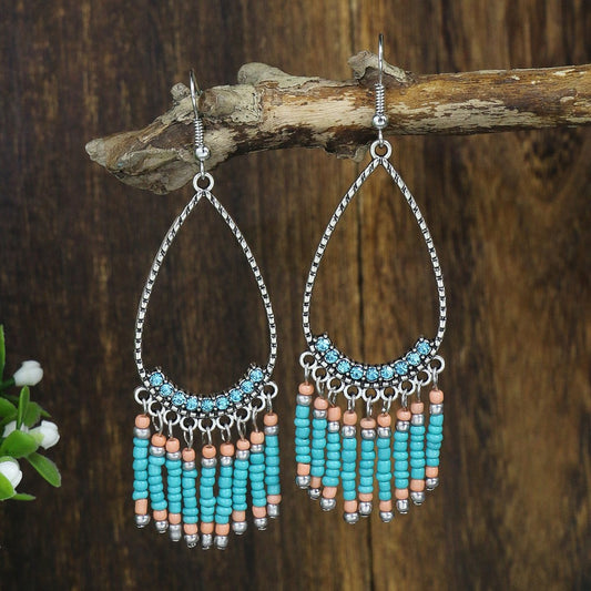 Long bead tassel drop earrings