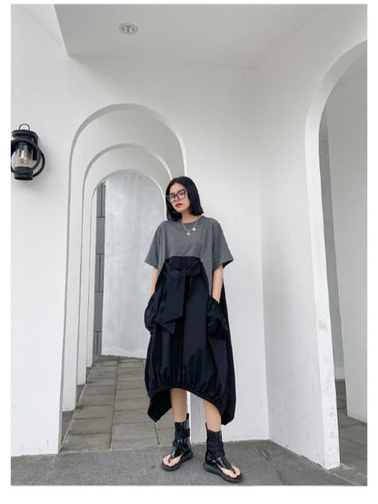 Urban Split-Joint Round-Neck Short Sleeve Long Dress