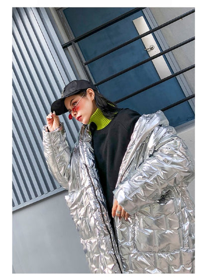 LOOSE HOODED PADDED LONG COAT