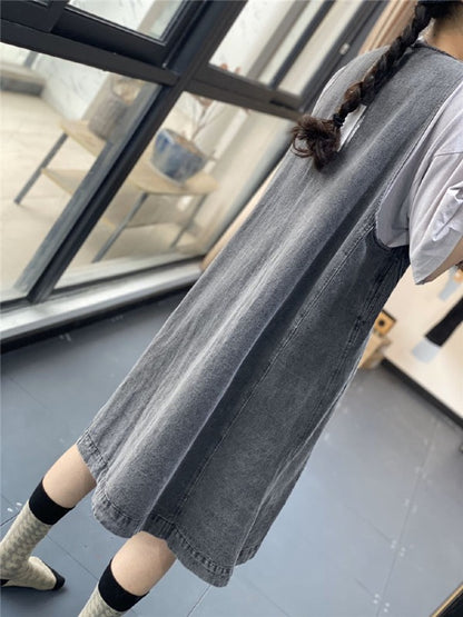 Loose Jean Splicing Contrast Color V-Neck Dress