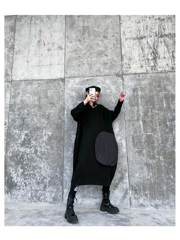 LOOSE ASYMMETRIC A-LINE SPLIT-JOINT BLACK LONG DRESS - Zebrant