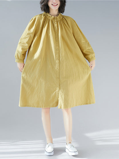 Loose Solid Special Neck Designed Shirt Dress