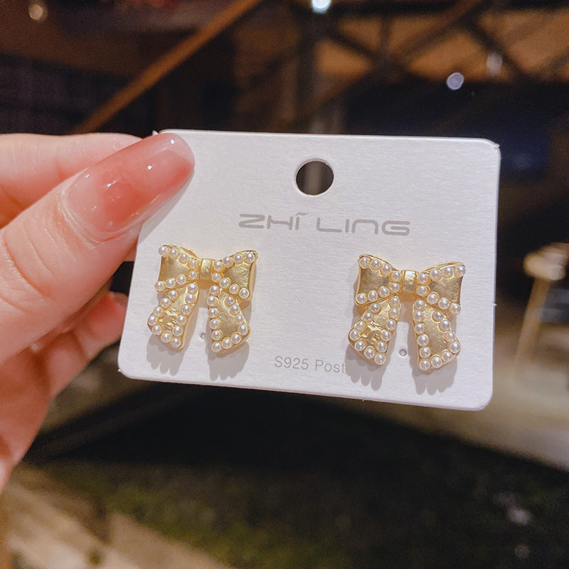 WHOLESALE pearl bow small fragrance earrings