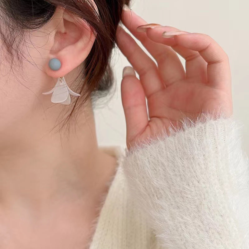 S925 silver needle smog blue acrylic leaf earrings