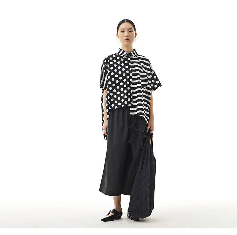 Oversized women's loose skinny top with striped irregular splicing top
