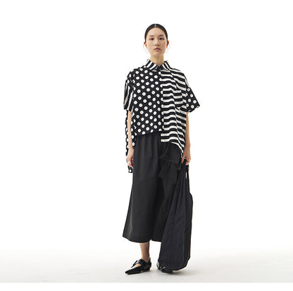Oversized women's loose skinny top with striped irregular splicing top