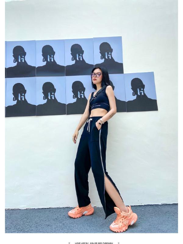 Plus Size Loose Lac-Up Zipper Sports Pants