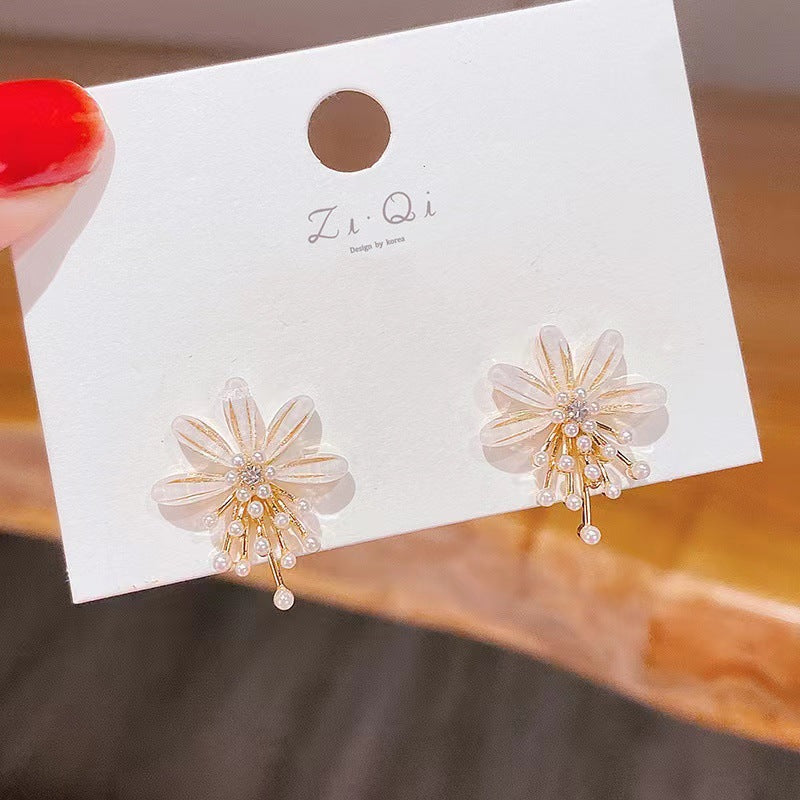 S925 Silver Needle Flower Pearl Earrings