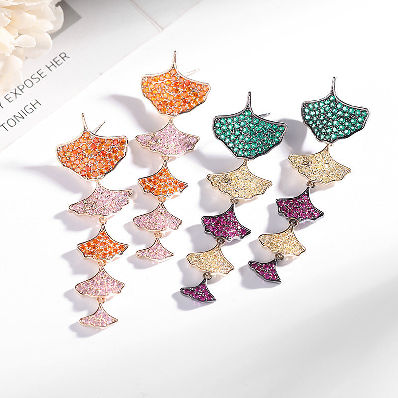 Geometric cool color zircon Apricot Leaf Earrings