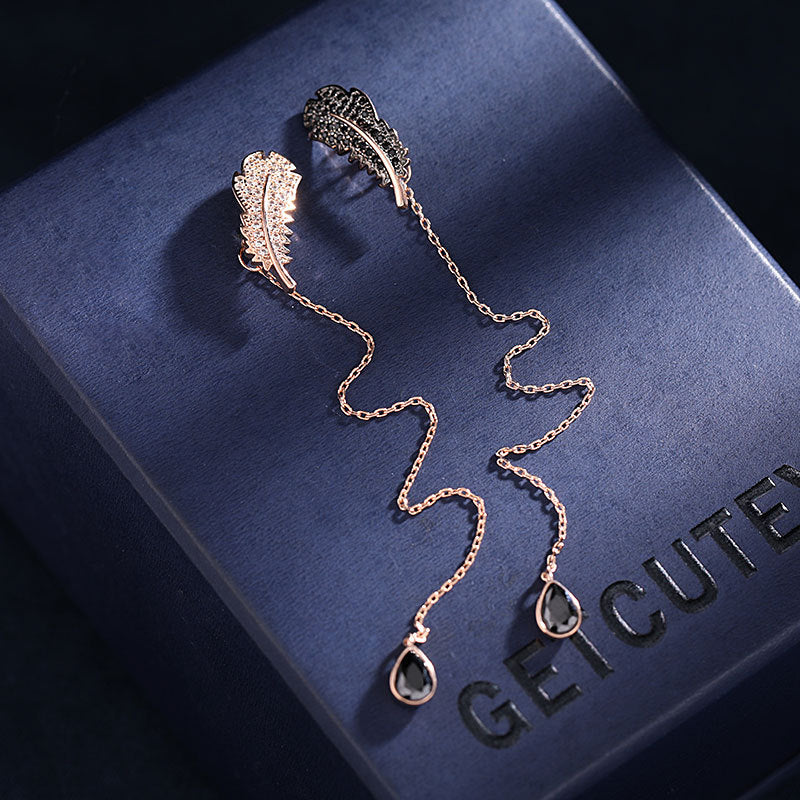 AB asymmetric feather tassel Drop Earrings