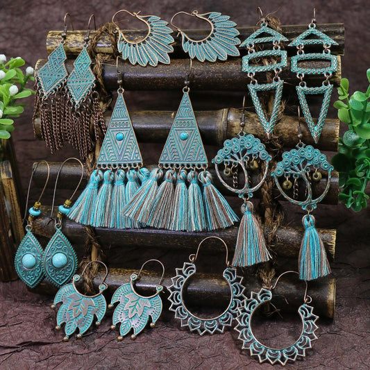 National retro tassel geometric alloy earrings