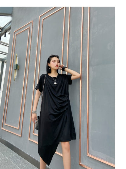 LOOSE CROPPED RUFFLED THIN MIDI DRESS