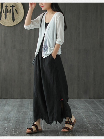 LOOSE WIDE-LEG CROPPED LINEN PANTS