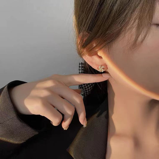 S925 silver needle rotating windmill set diamond earrings