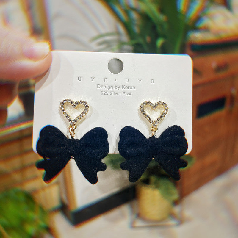 WHOLESALE red retro flocking bow tassel earrings