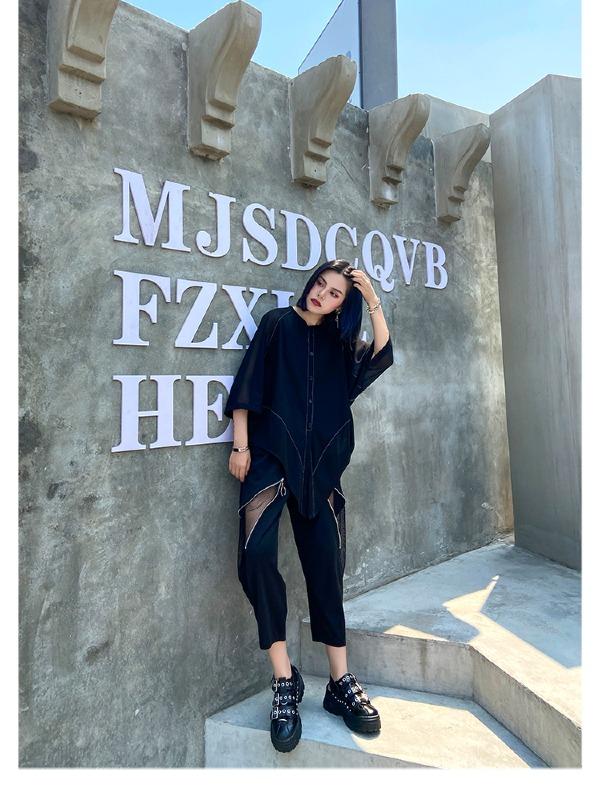 Plus Size Loose Chiffon Solid Split-Joint Blouse