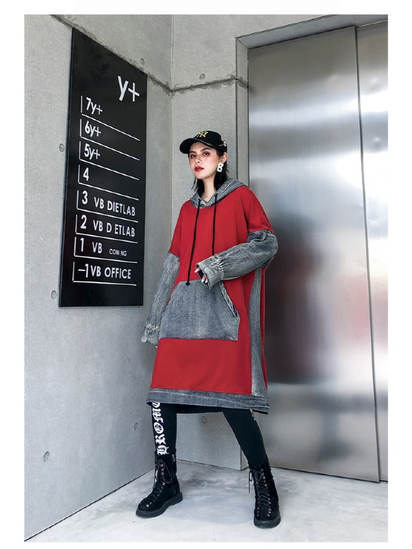 Loose Jean Splicing Hoodie