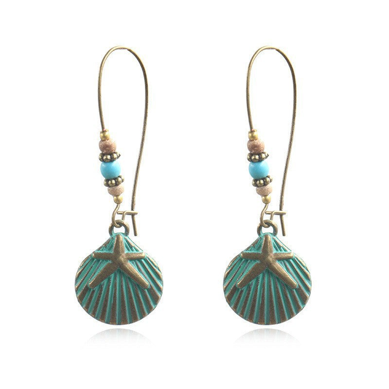 Alloy earrings openwork leaf turquoise earrings