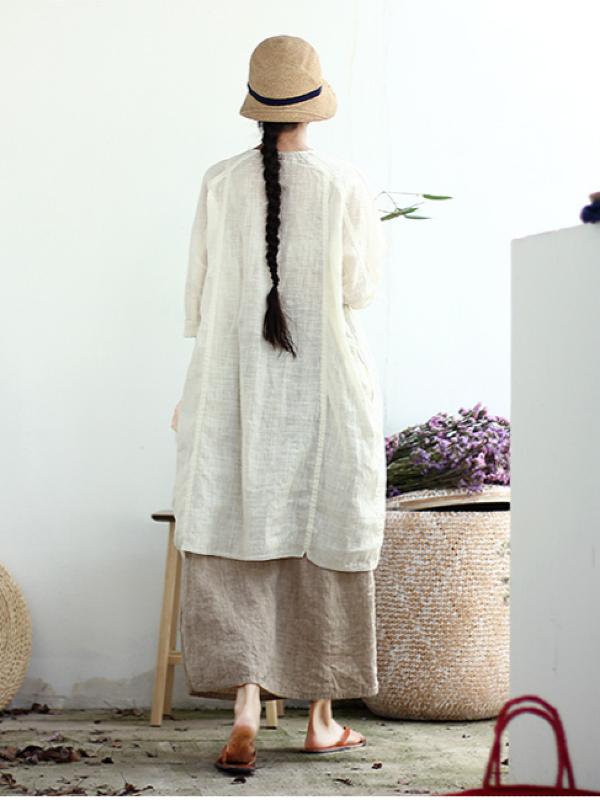 VINTAGE SOLID LINEN DRAWSTRING SKIRT