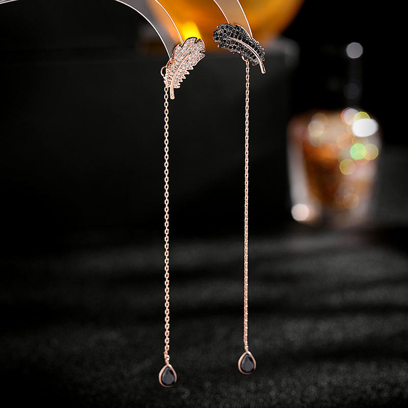 AB asymmetric feather tassel Drop Earrings