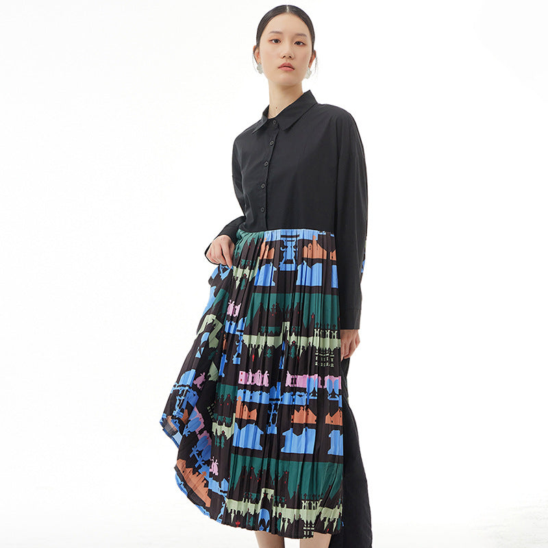 Oversized women's colorful floral pleated skirt with loose and thin temperament