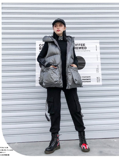THICK HOODED SHORT VEST COAT