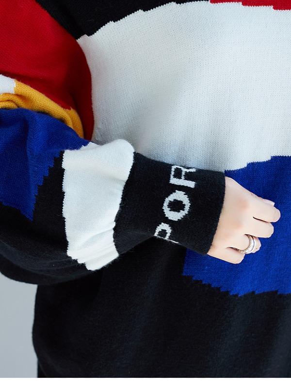 LOOSE CONTRAST COLOR HIGH-NECK KNITTING SWEATER - Zebrant