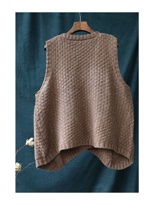 Vintage Loose Button Cropped V-Neck Vest
