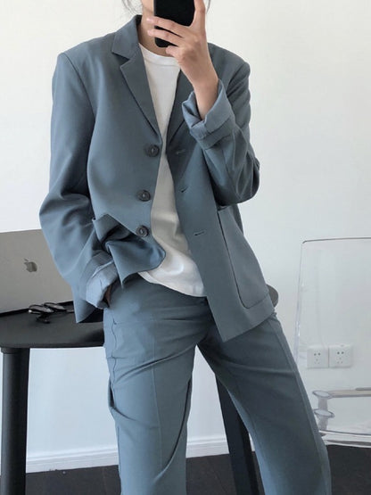 Loose Solid Casual Blazer Lapel Outwear