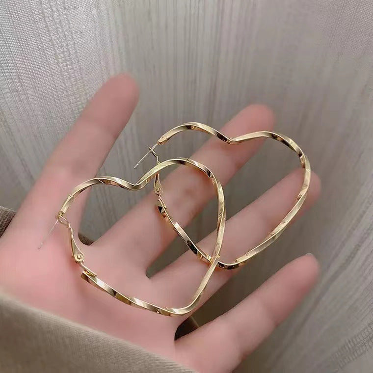 Love S925 Silver Needle Earrings Retro Metal Exaggerated Earrings