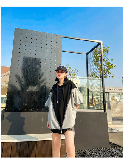 LOOSE SPLIT-JOINT HOODED COOL T-SHIRT