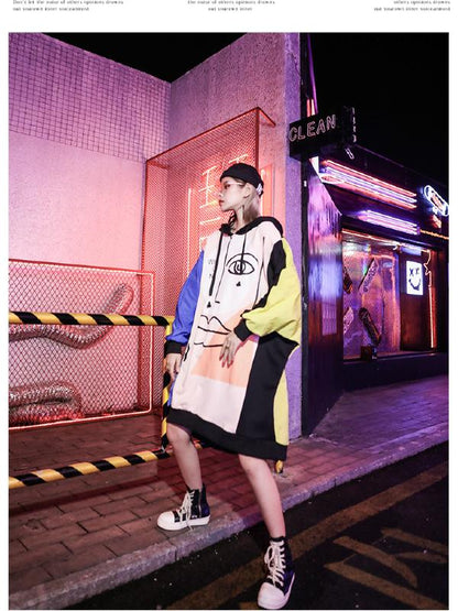 LOOSE PRINTED CONTRAST COLOR HOODIE OUTWEARS