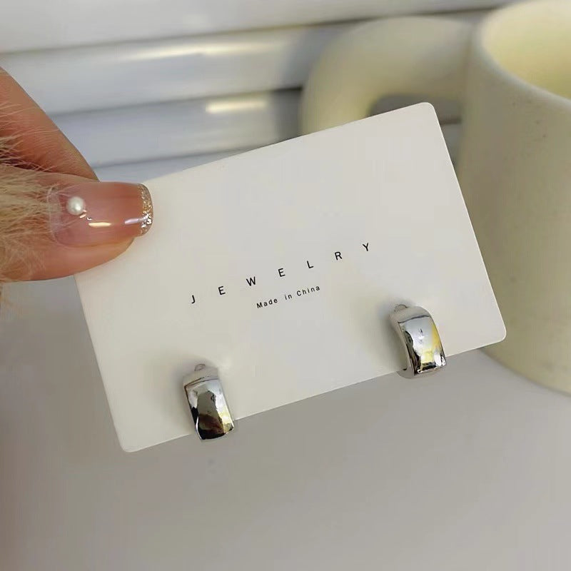 S925 silver pin simple metal cropped geometric earrings