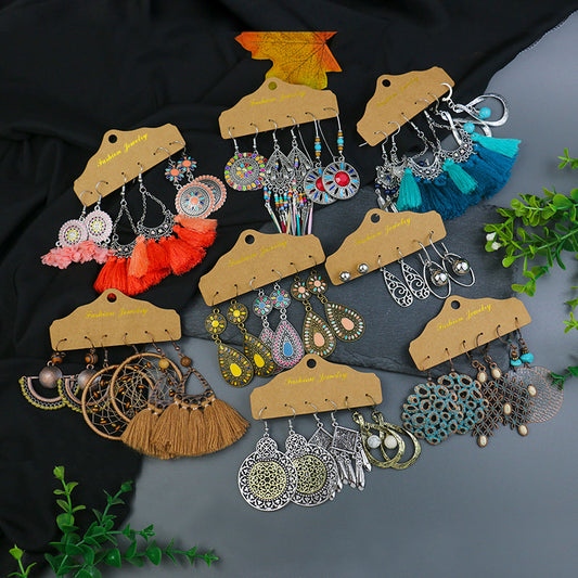 Retro alloy drop pink tassel earrings