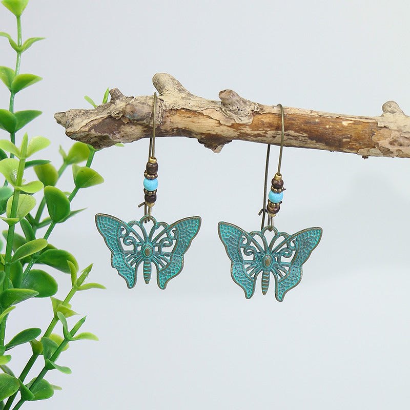 Alloy earrings openwork leaf turquoise earrings