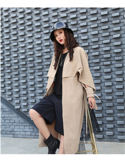 Loose Solid Color Belted Long Outwear