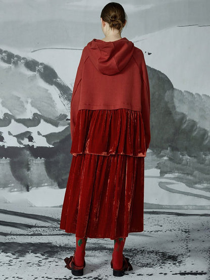 Autumn Spliced Crimson Sweatshirt And Calf Skirt